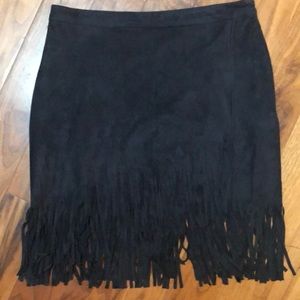 Black Suede Fringe Skirt